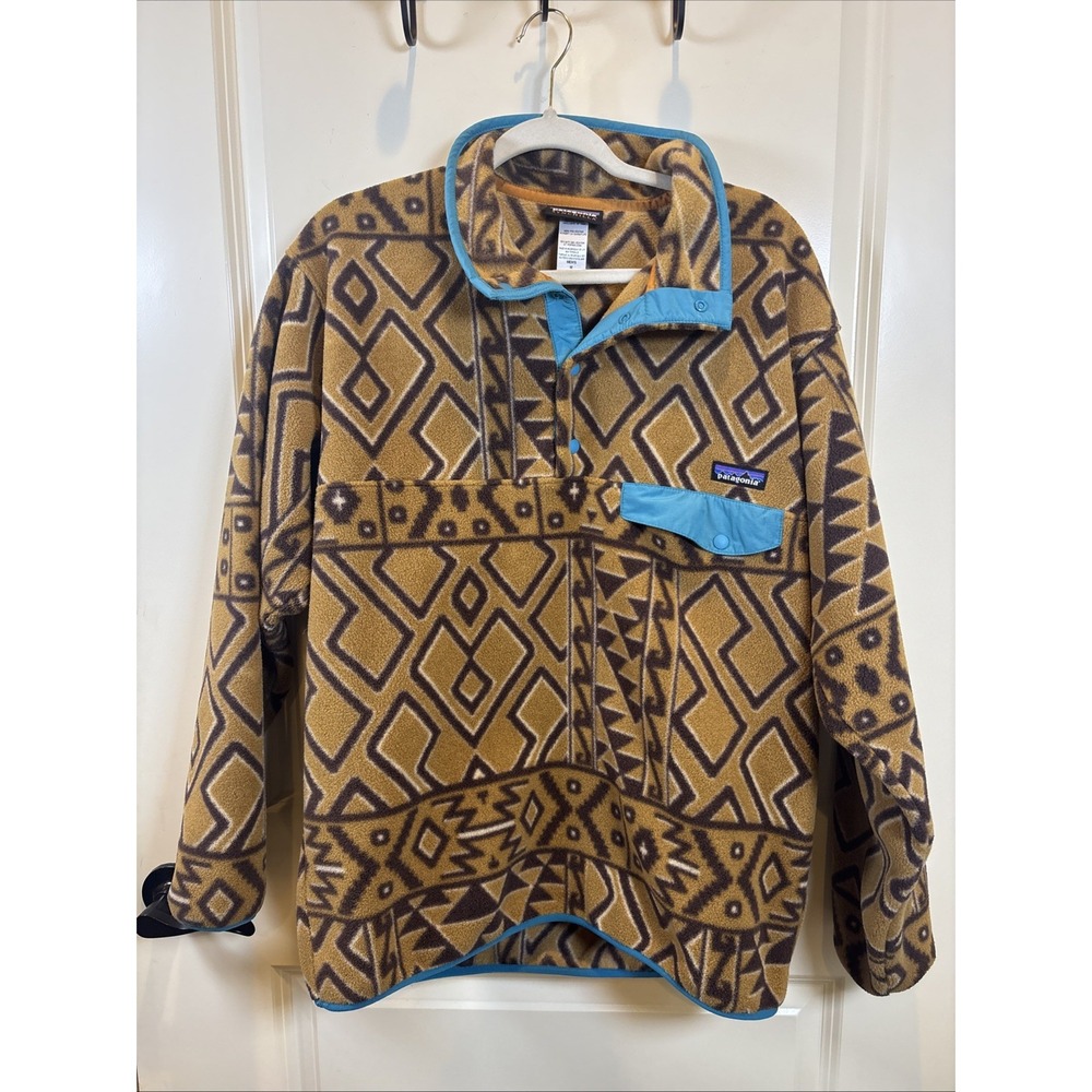 Patagonia Men's Synchilla Brown Aztec Fleece Snap T Pullover Size Medium